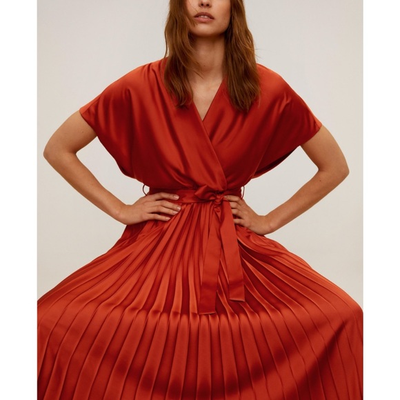 Mango🔥 Pleated skirt dress satin effect - Picture 4 of 12